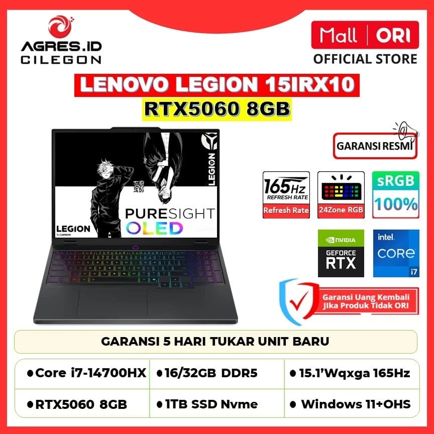 Lenovo Legion 5 15IRX10 HKID Intel Core i7-14700HX RTX 5060 8GB RAM 32GB SSD 1TB 15.1" WQXGA OLED